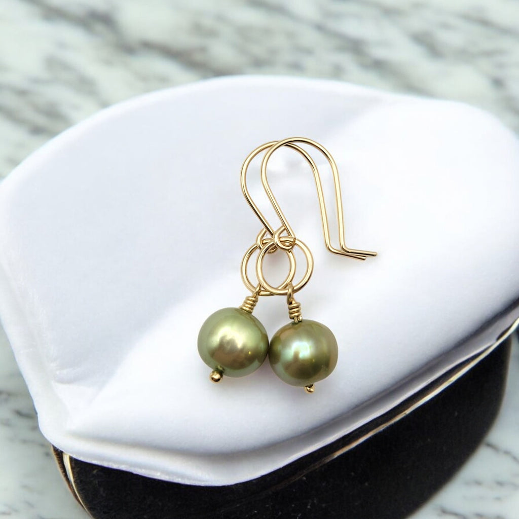 Pearl - Gold & Lime Green Earrings Bijou by SAM