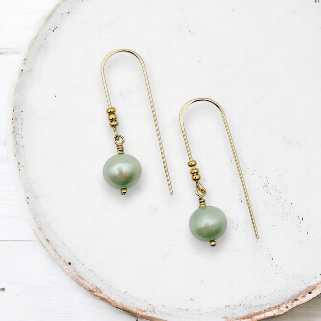 Pearl - Gold & Mint Green Threader Earrings Bijou by SAM