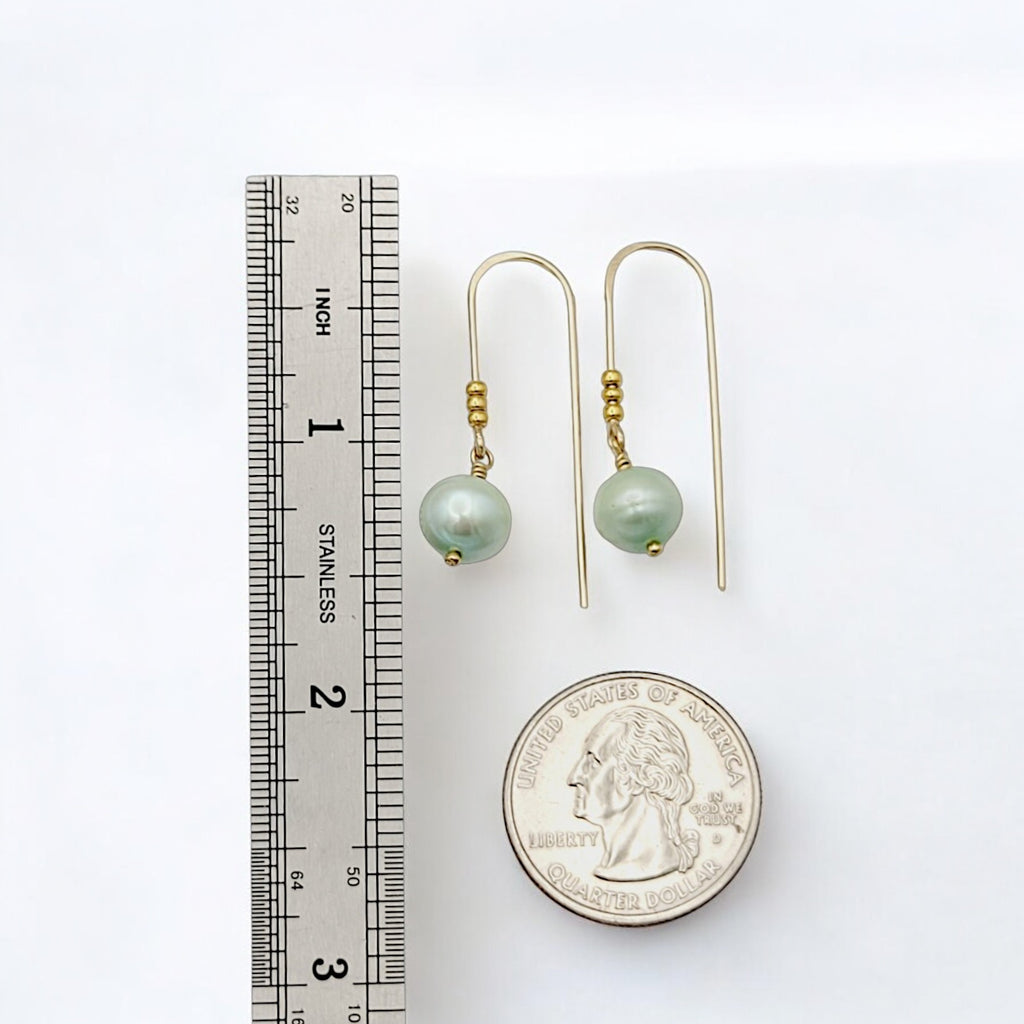 Pearl - Gold & Mint Green Threader Earrings Bijou by SAM