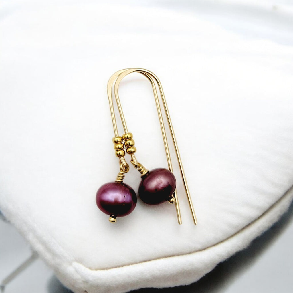 Pearl - Gold & Cranberry Threader Earrings Bijou by SAM