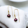 Pearl - Gold & Cranberry Threader Earrings Bijou by SAM