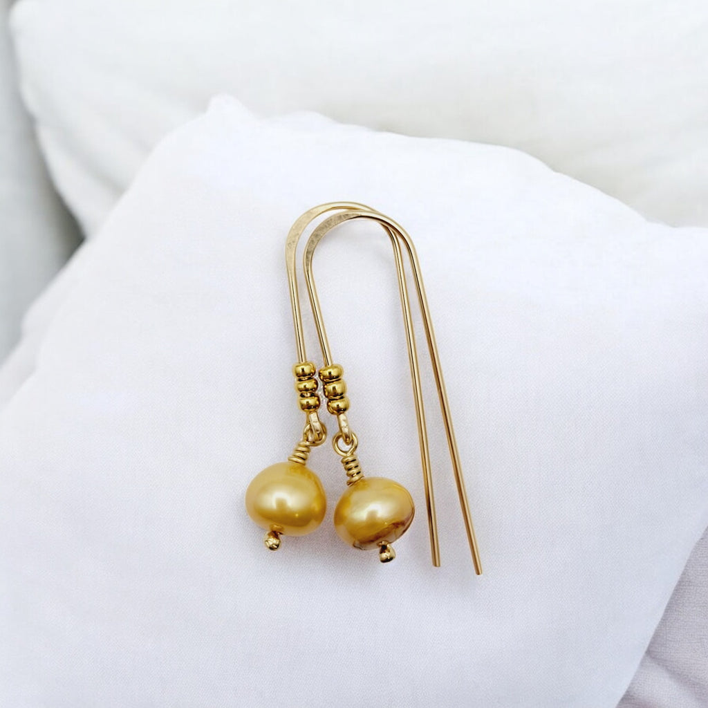 Pearl - Gold & Gold Threaders Earrings Bijou by SAM