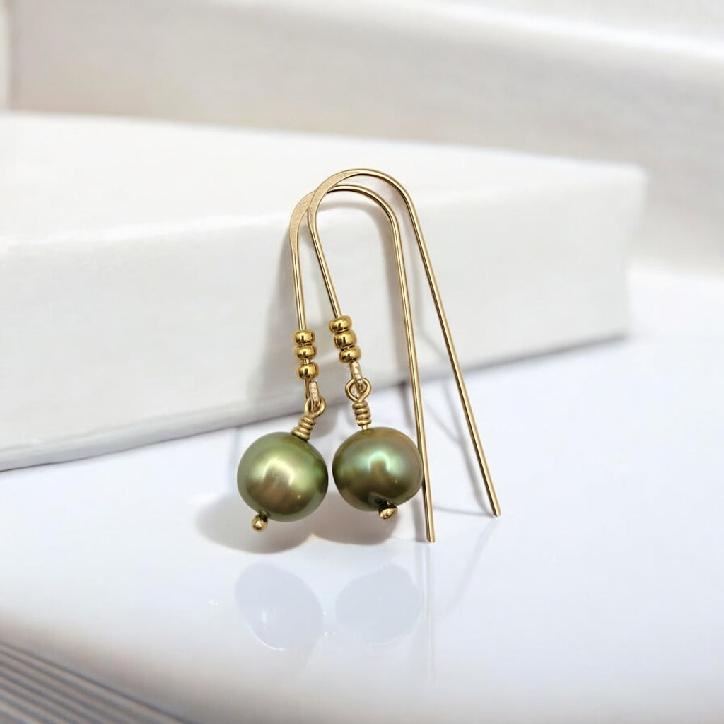 Pearl - Gold & Lime Green Dangles Earrings Bijou by SAM