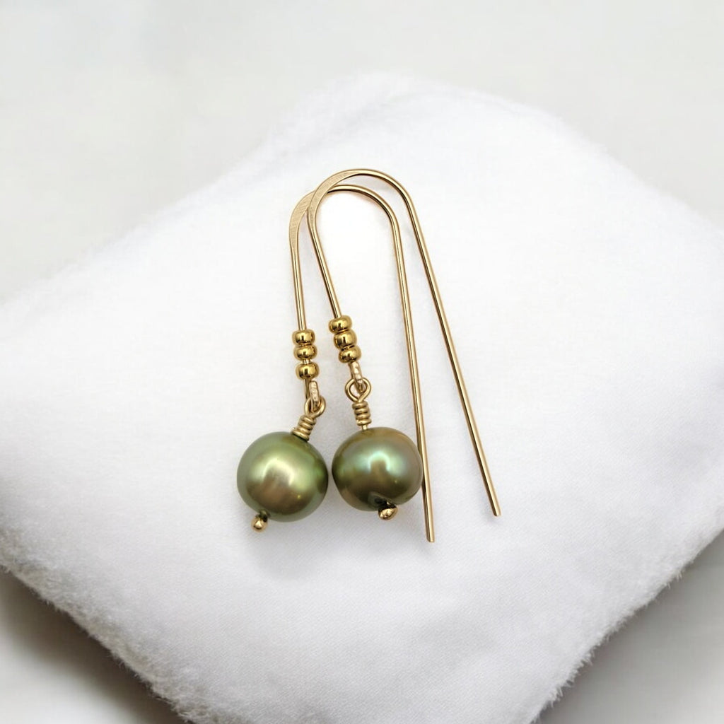 Pearl - Gold & Lime Green Dangles Earrings Bijou by SAM