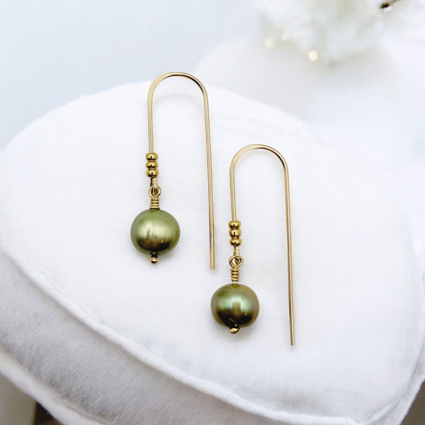 Pearl - Gold & Lime Green Dangles Earrings Bijou by SAM