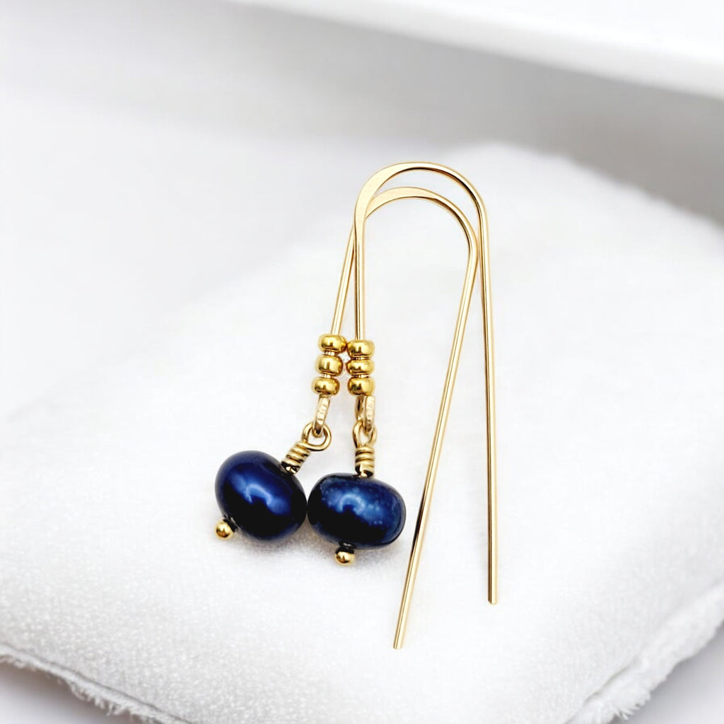 Pearl - Gold & Royal Blue Pearl Threaders Earrings Bijou by SAM