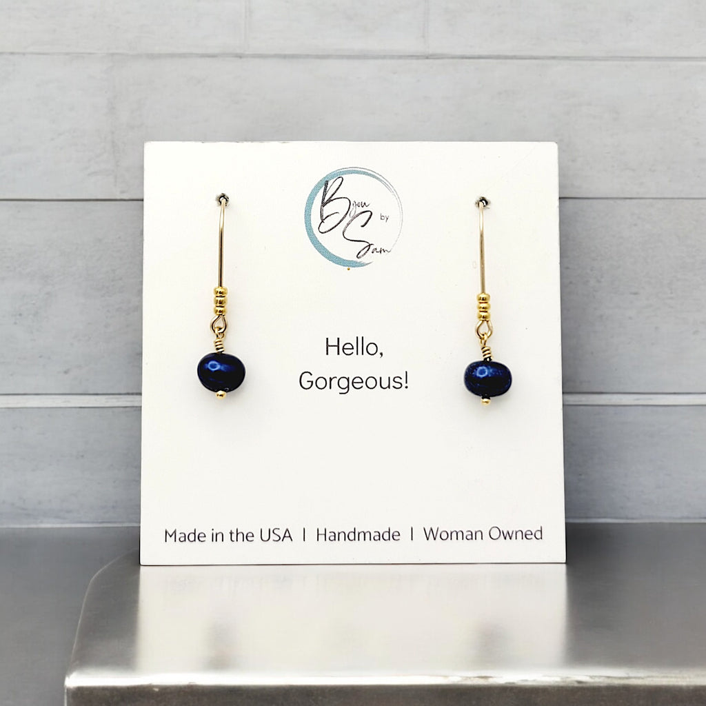 Pearl - Gold & Royal Blue Pearl Threaders Earrings Bijou by SAM