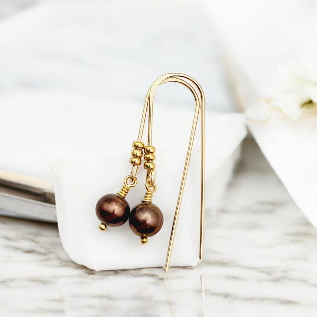 Pearl - Gold & Bronze Pearl Threader Earrings Bijou by SAM