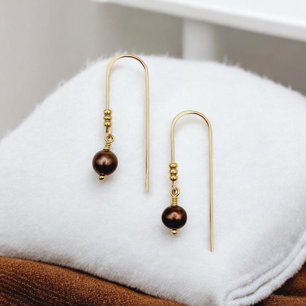 Pearl - Gold & Bronze Pearl Threader Earrings Bijou by SAM