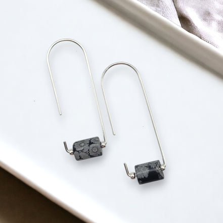 Arc - Silver & Snowflake Obsidian Earrings Bijou by SAM