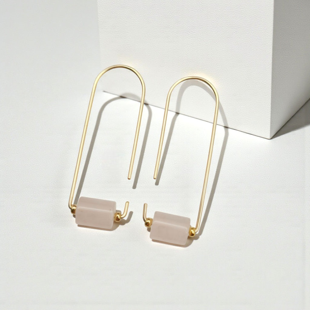 Arc - Gold & Rose Quartz Earrings Bijou by SAM
