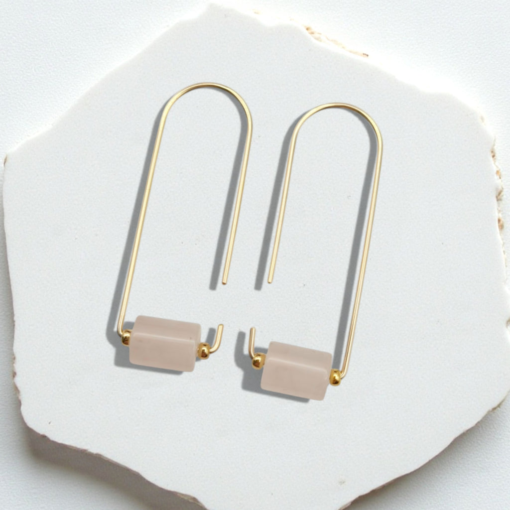 Arc - Gold & Rose Quartz Earrings Bijou by SAM