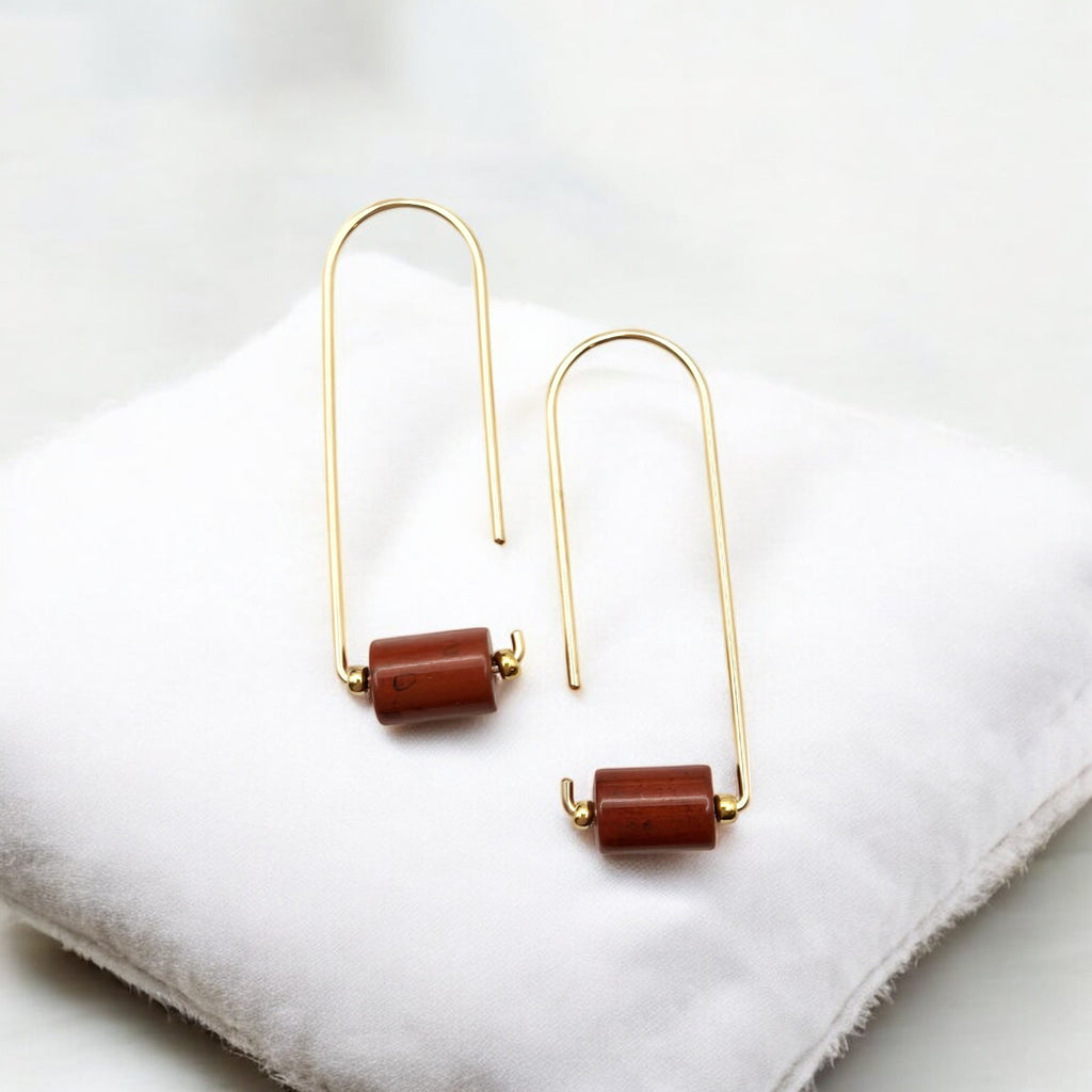 Arc - Gold & Red Jasper Earrings Bijou by SAM