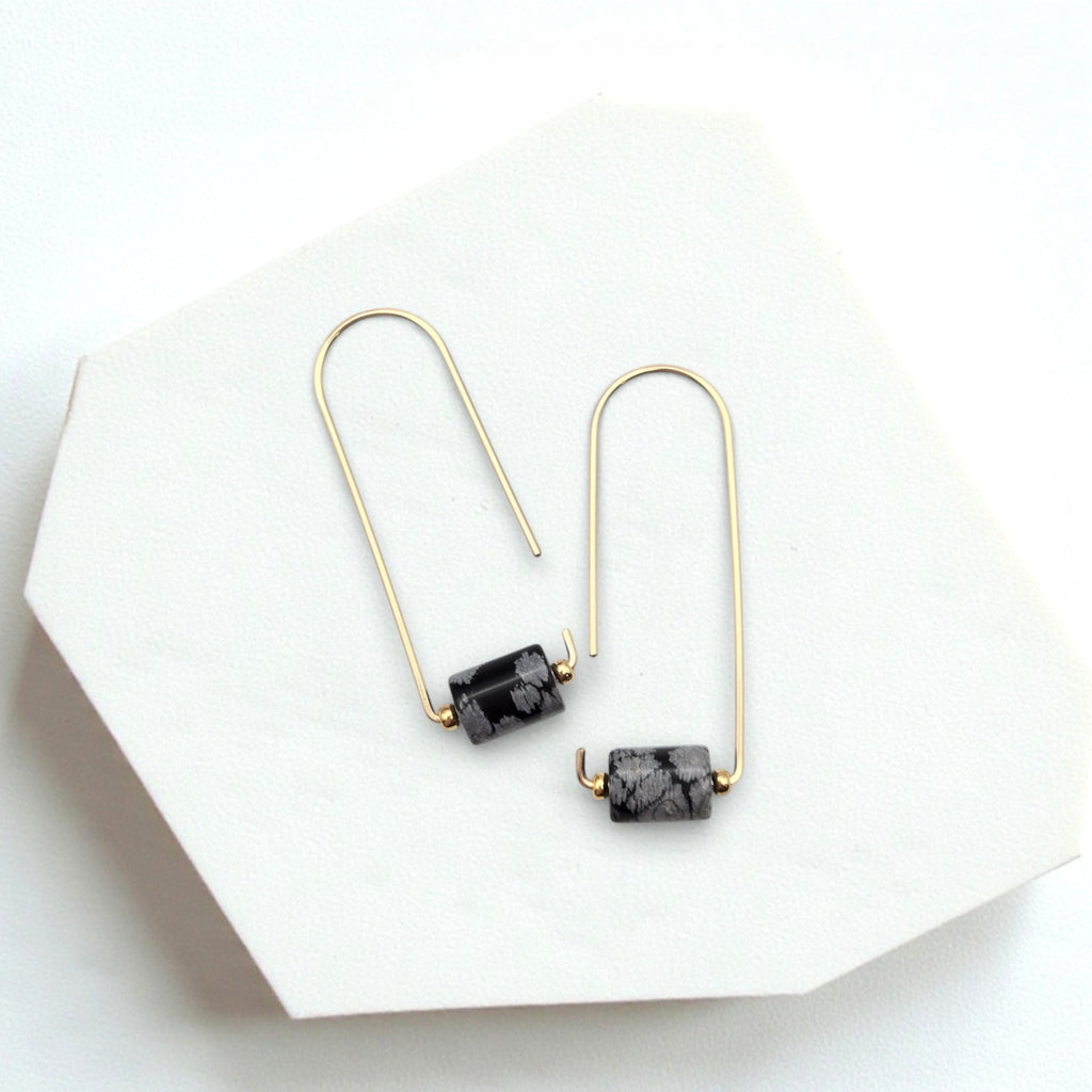 Arc - Gold & Snowflake Obsidian Earrings Bijou by SAM