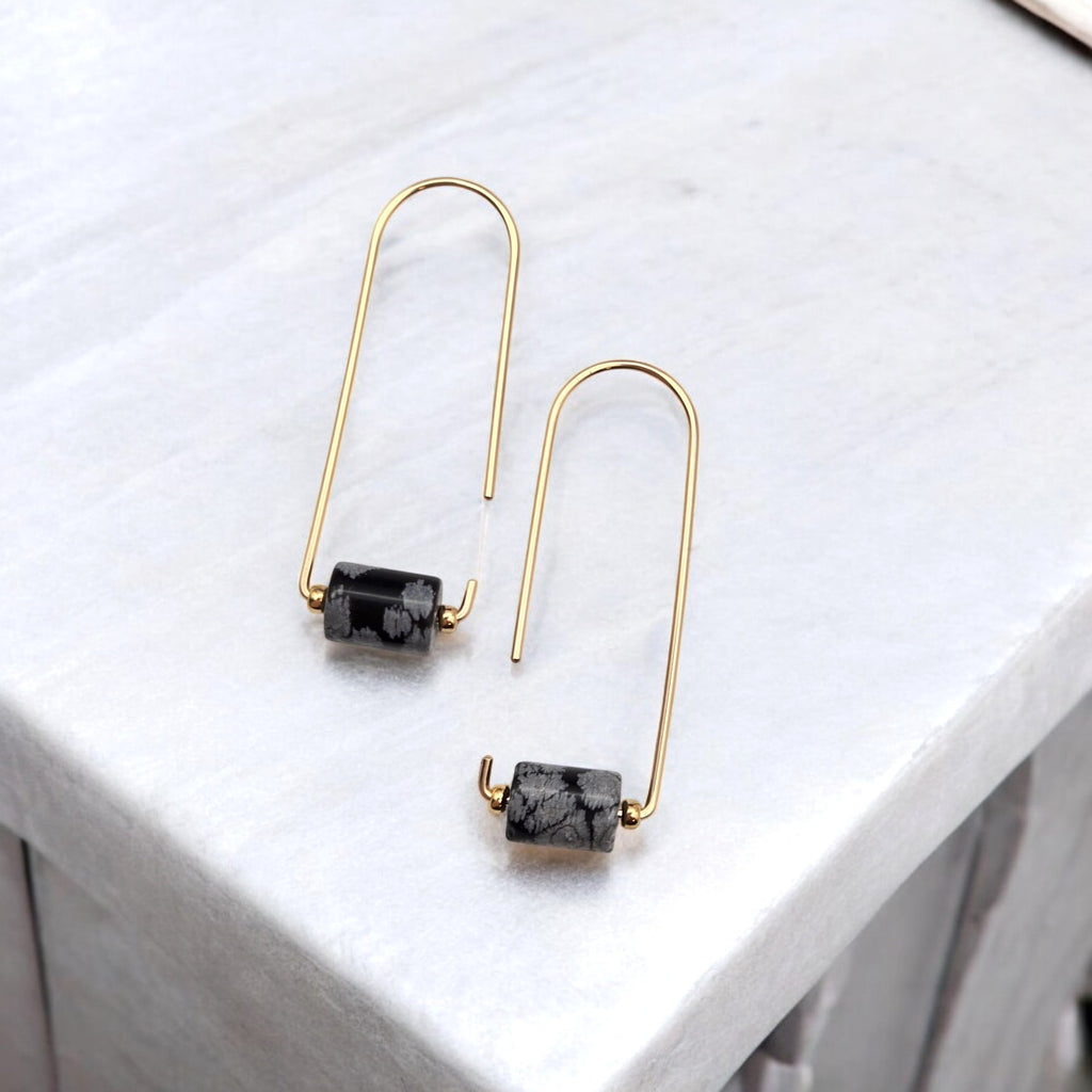 Arc - Gold & Snowflake Obsidian Earrings Bijou by SAM