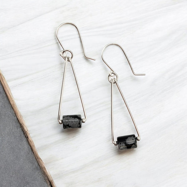 Mystique - Silver & Obsidian Dangle Earrings Earrings Bijou by SAM Silver-plated