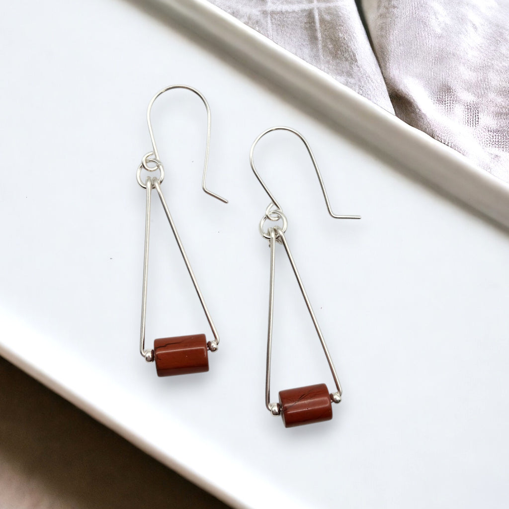 Mystique - Silver & Red Jasper Dangle Earrings Bijou by SAM