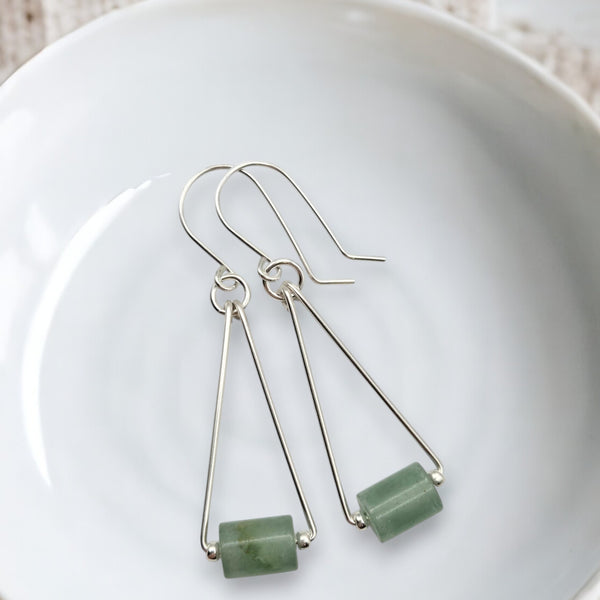 Mystique - Silver & Green Aventurine Earrings Bijou by SAM