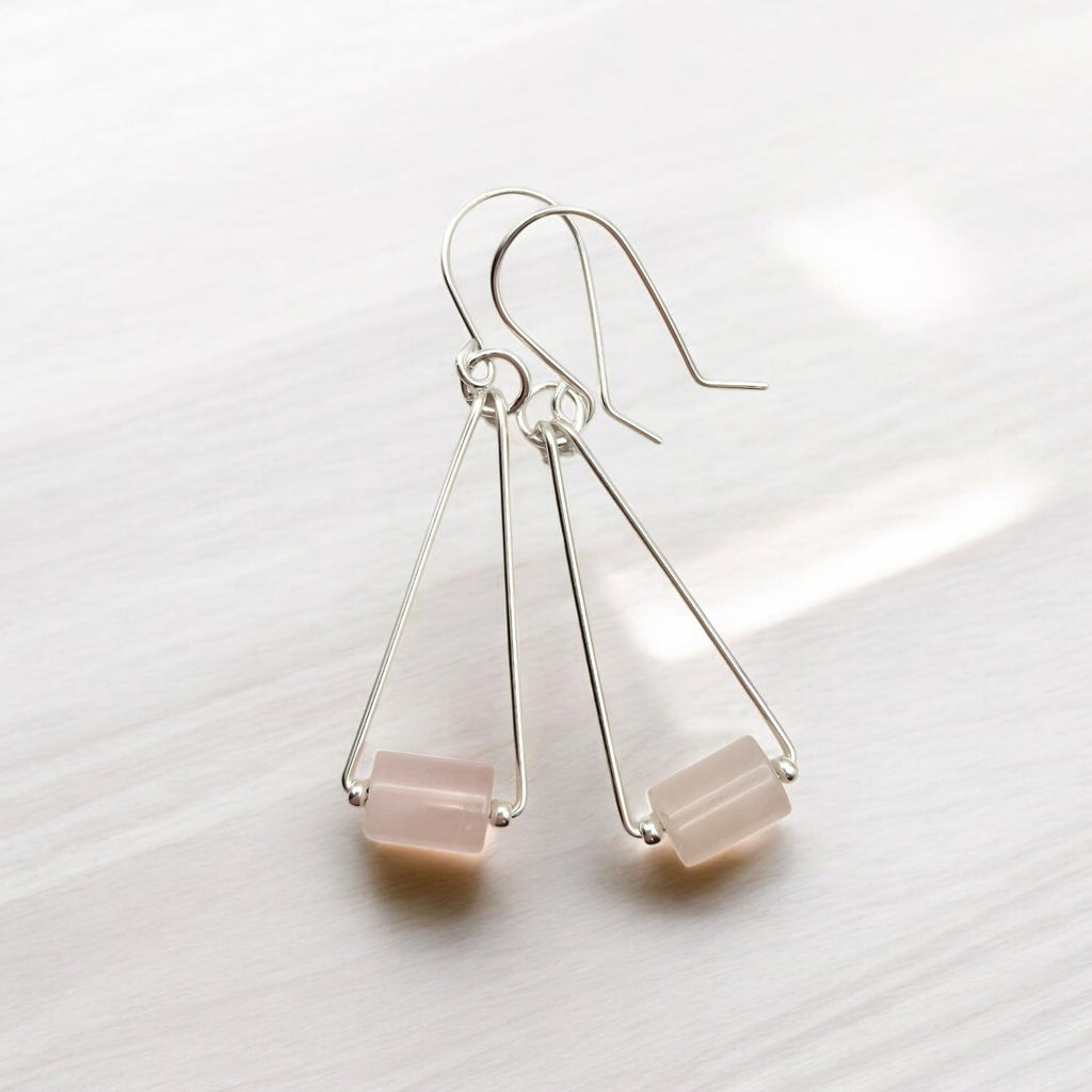 Mystique - Silver & Rose Quartz Dangle Earrings Bijou by SAM