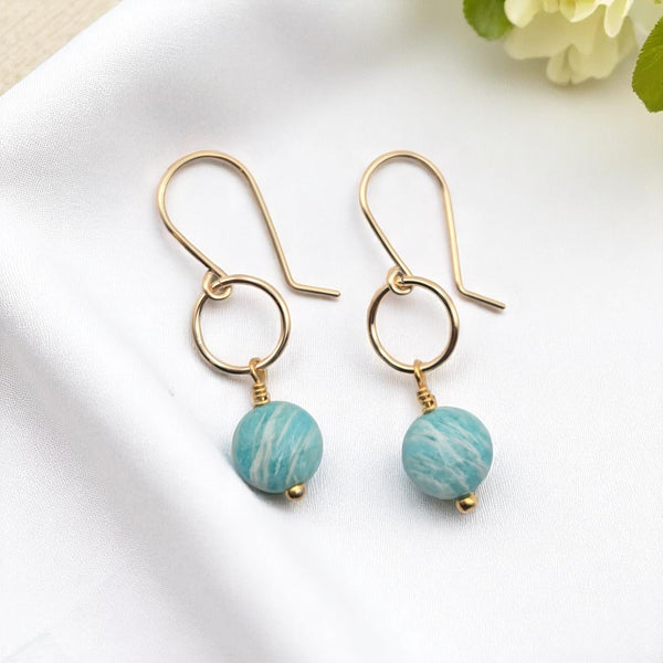 Coin - Gold and Amazonite Dangle Earrings Earrings Bijou by SAM
