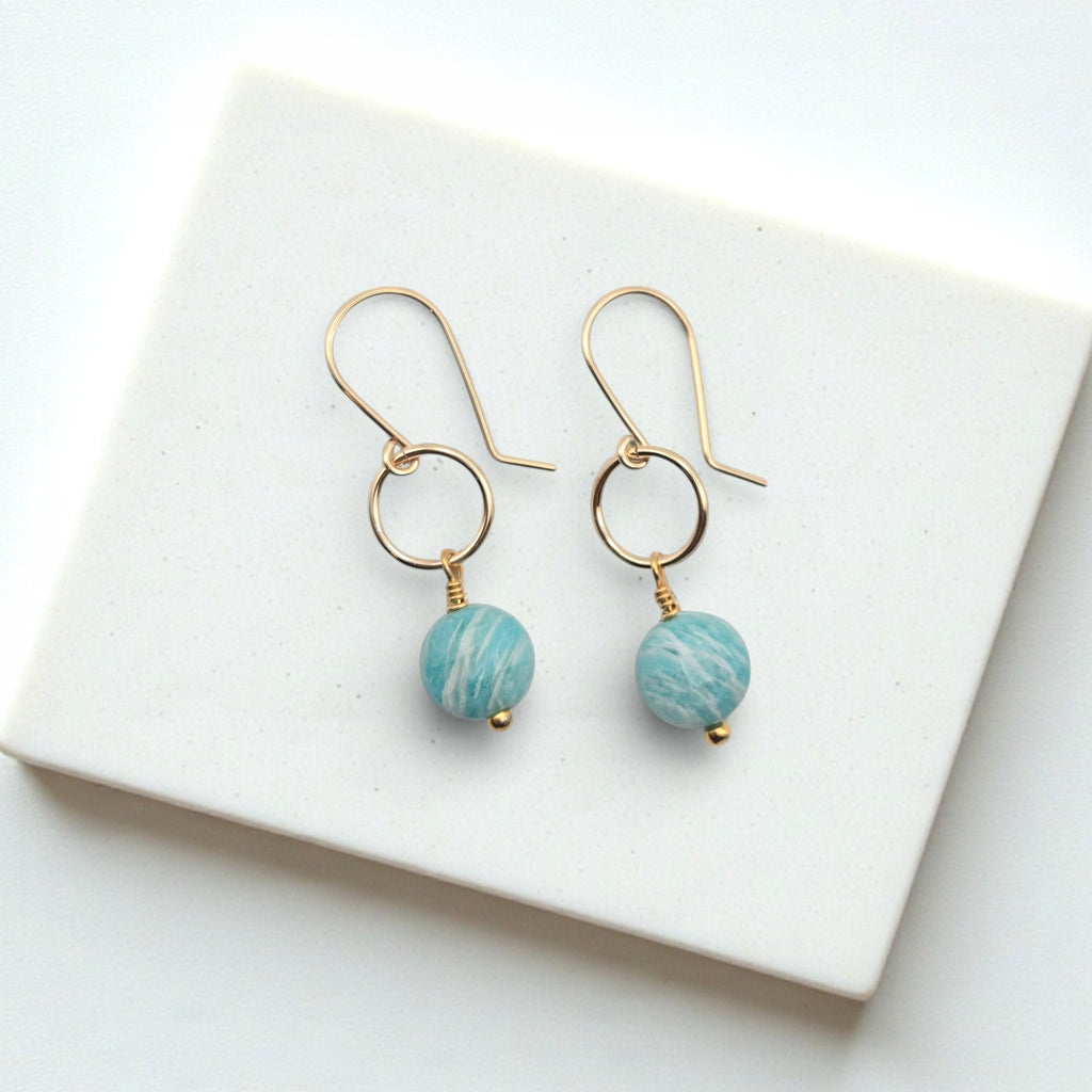 Coin - Gold and Amazonite Dangle Earrings Earrings Bijou by SAM