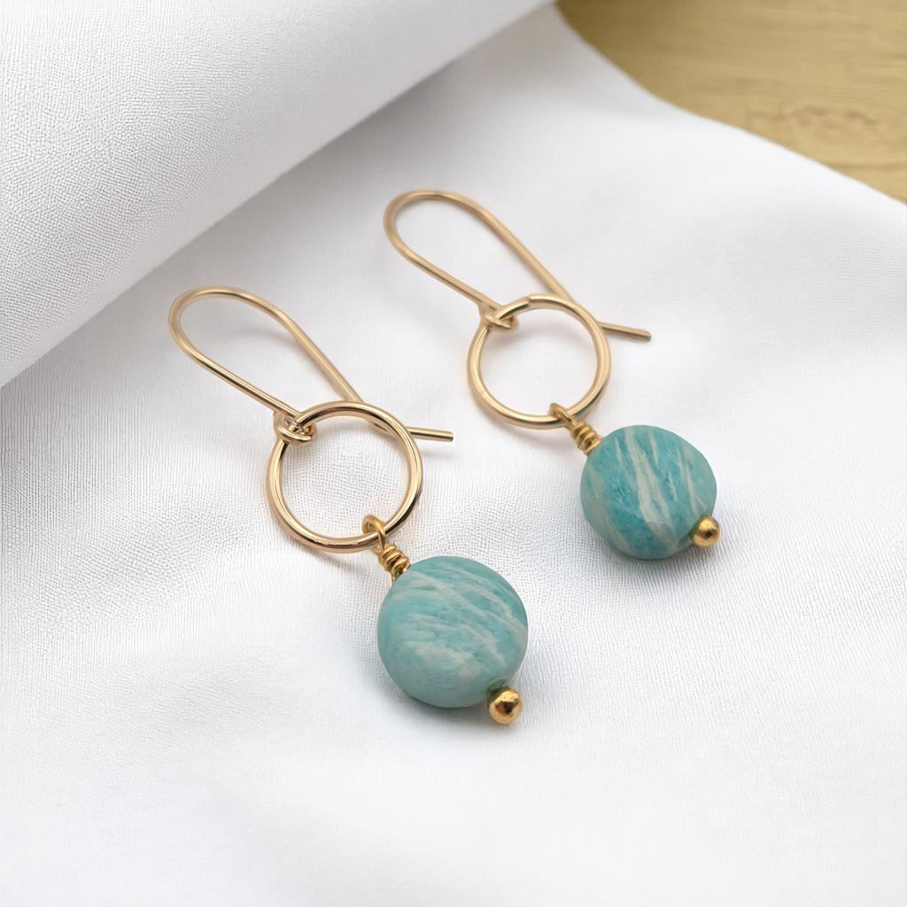 Coin - Gold and Amazonite Dangle Earrings Earrings Bijou by SAM