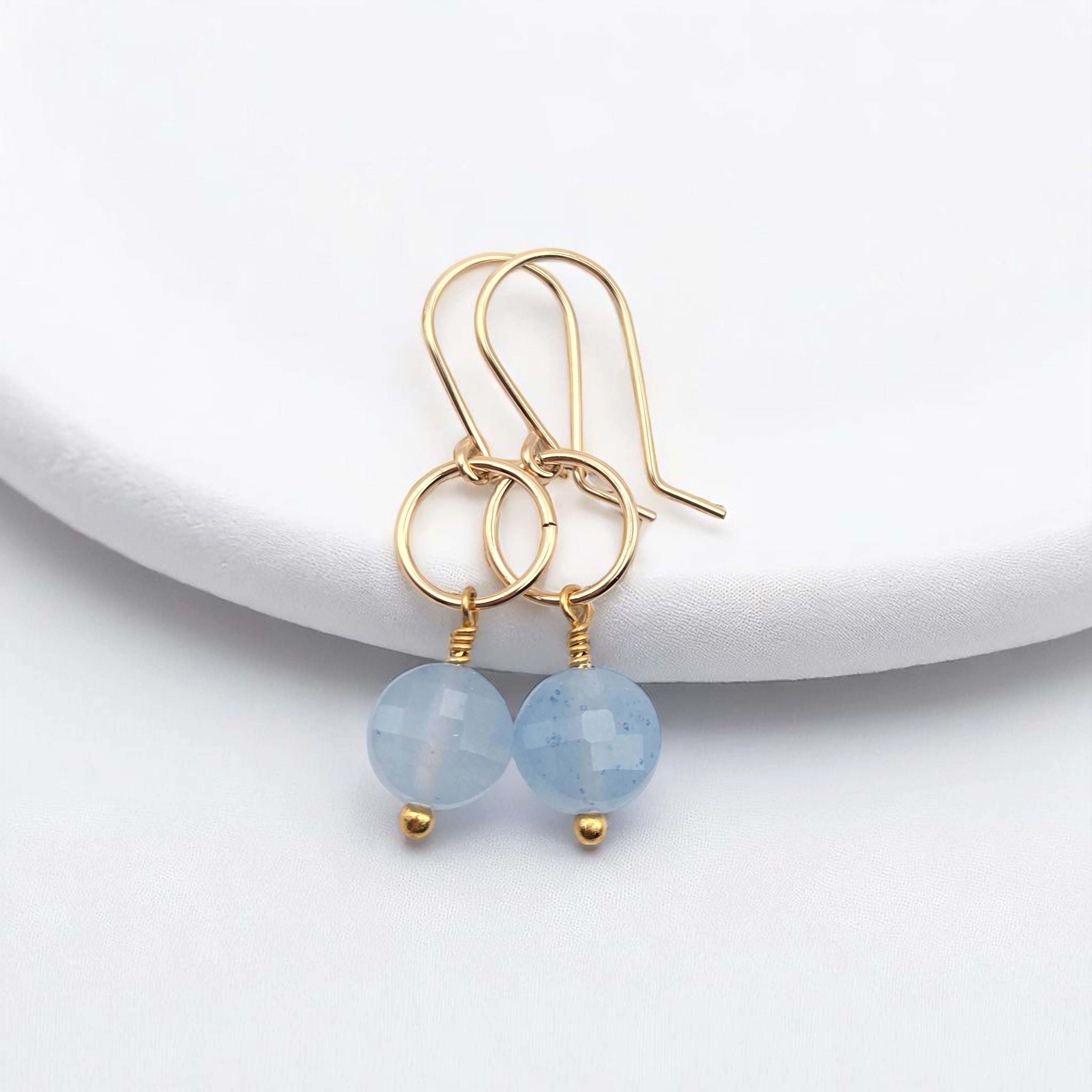 Coin - Gold and Aquamarine Dangle Earrings Earrings Bijou by SAM