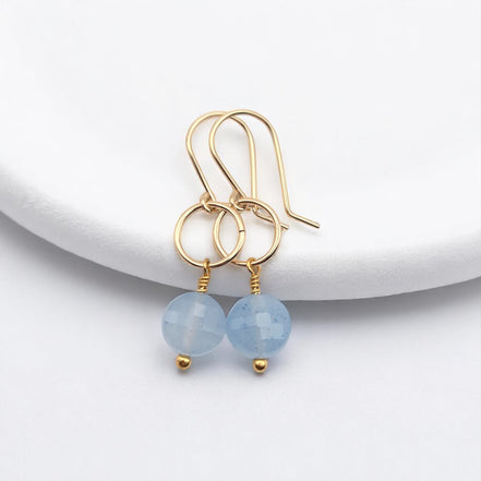 Coin - Gold and Aquamarine Dangle Earrings Earrings Bijou by SAM
