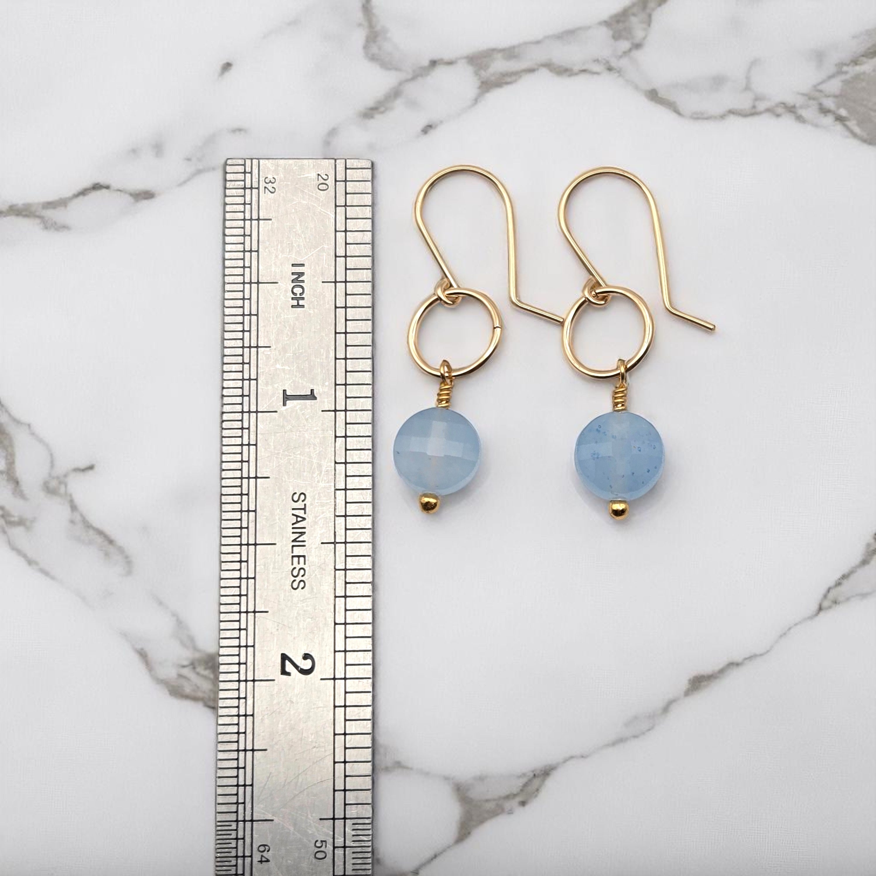 Coin - Gold and Aquamarine Dangle Earrings Earrings Bijou by SAM