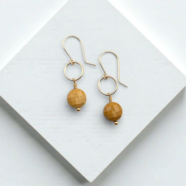 Coin - Gold and Yellow Mookaite Dangle Earrings Earrings Bijou by SAM Gold Fill
