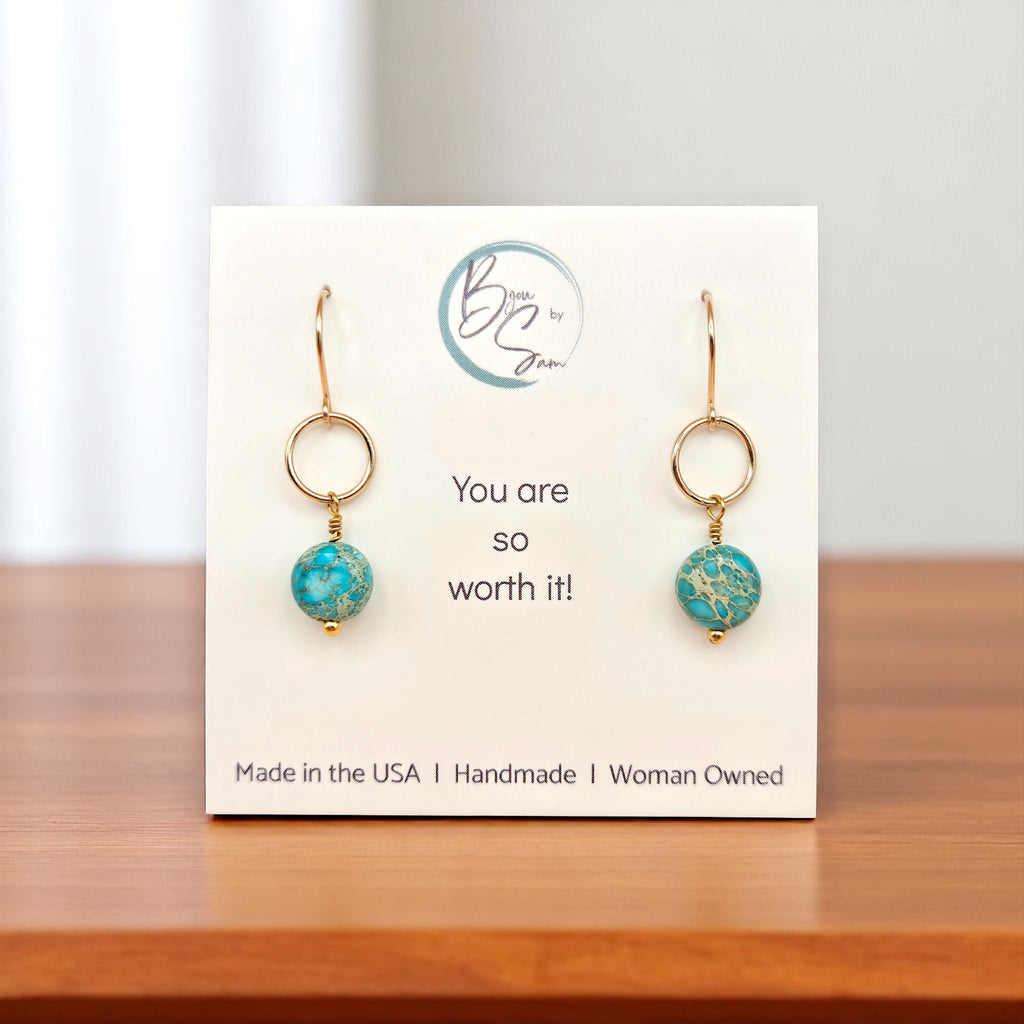 Coin - Gold and Turquoise Dangle Earrings Earrings Bijou by SAM