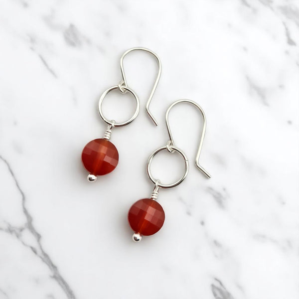 Coin - Silver and Carnelian Earrings Earrings Bijou by SAM