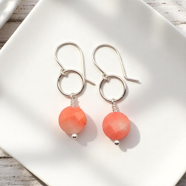 Coin - Silver and Pink Bamboo Coral Earrings Earrings Bijou by SAM