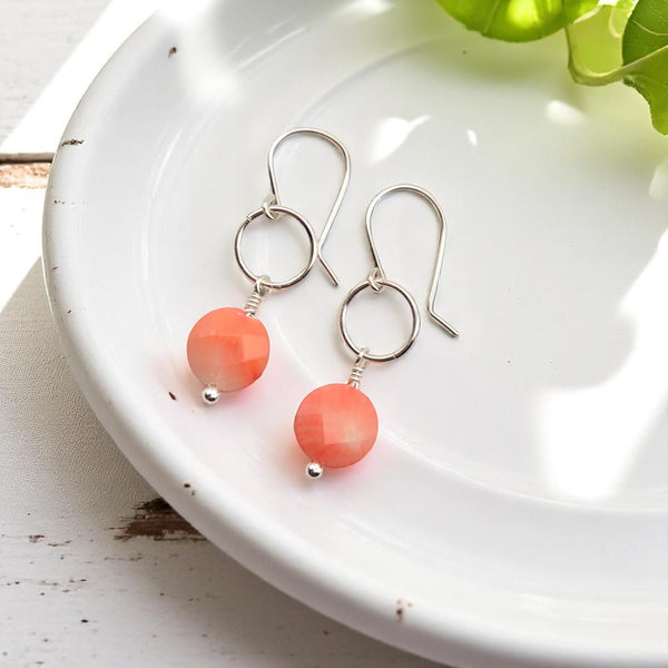 Coin - Silver and Pink Bamboo Coral Earrings Earrings Bijou by SAM
