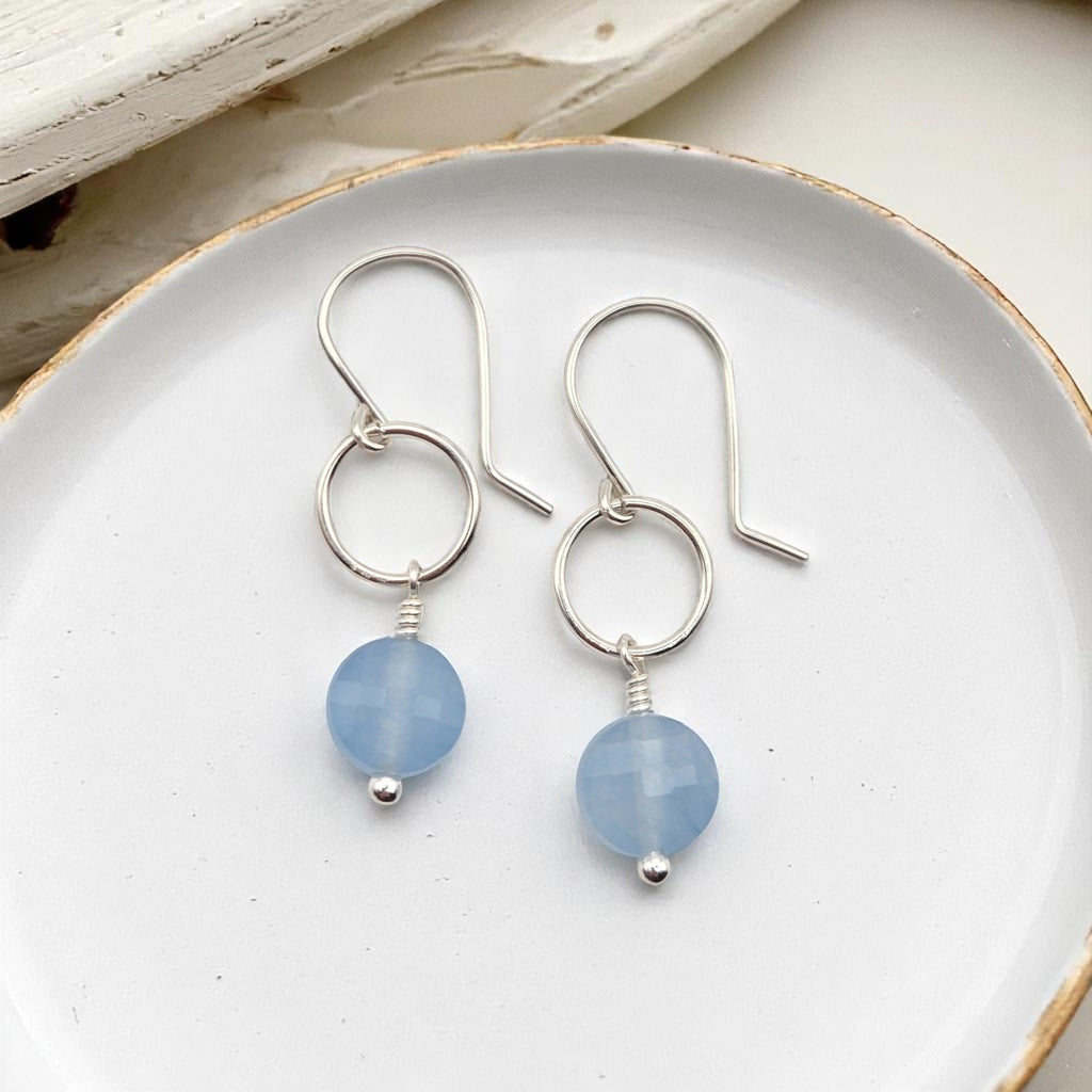 Coin - Silver and Aquamarine Earrings Earrings Bijou by SAM