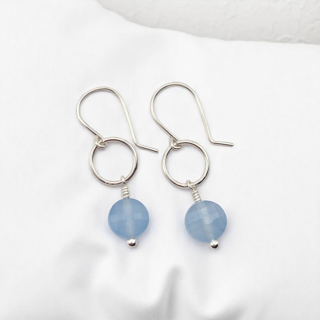 Coin - Silver and Aquamarine Earrings Earrings Bijou by SAM