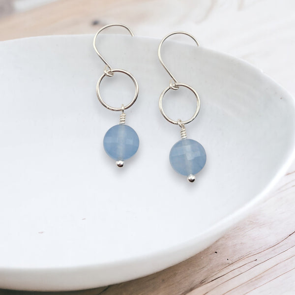 Coin - Silver and Aquamarine Earrings Earrings Bijou by SAM