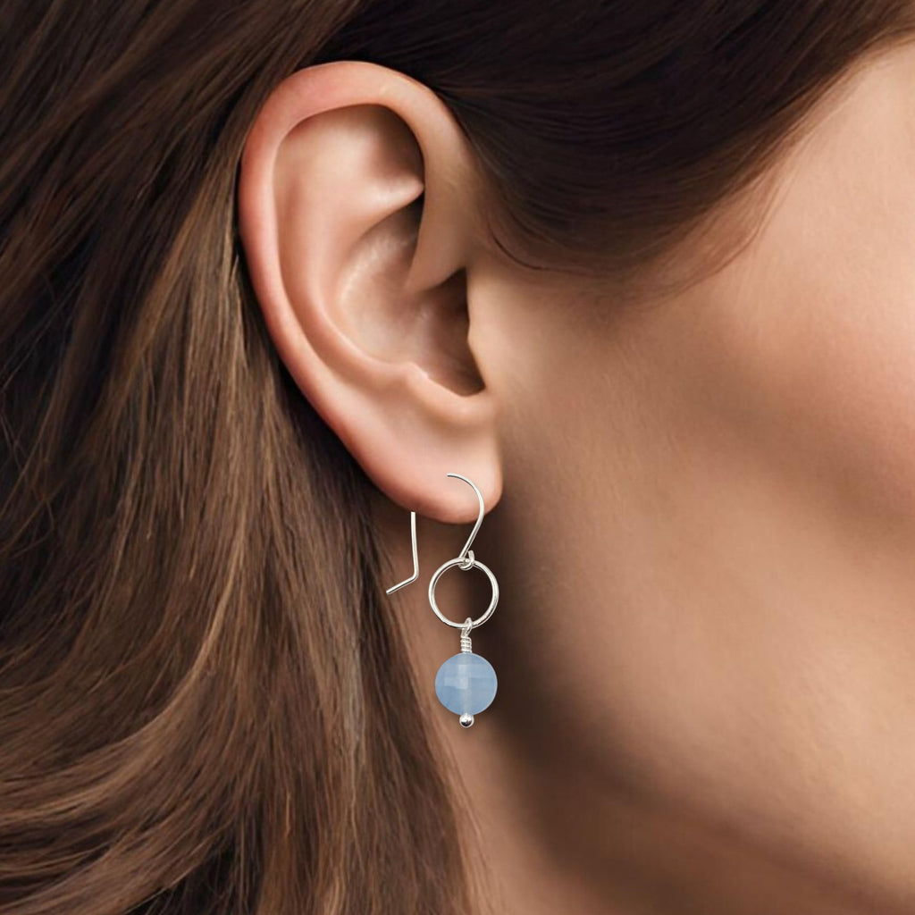Coin - Silver and Aquamarine Earrings Earrings Bijou by SAM