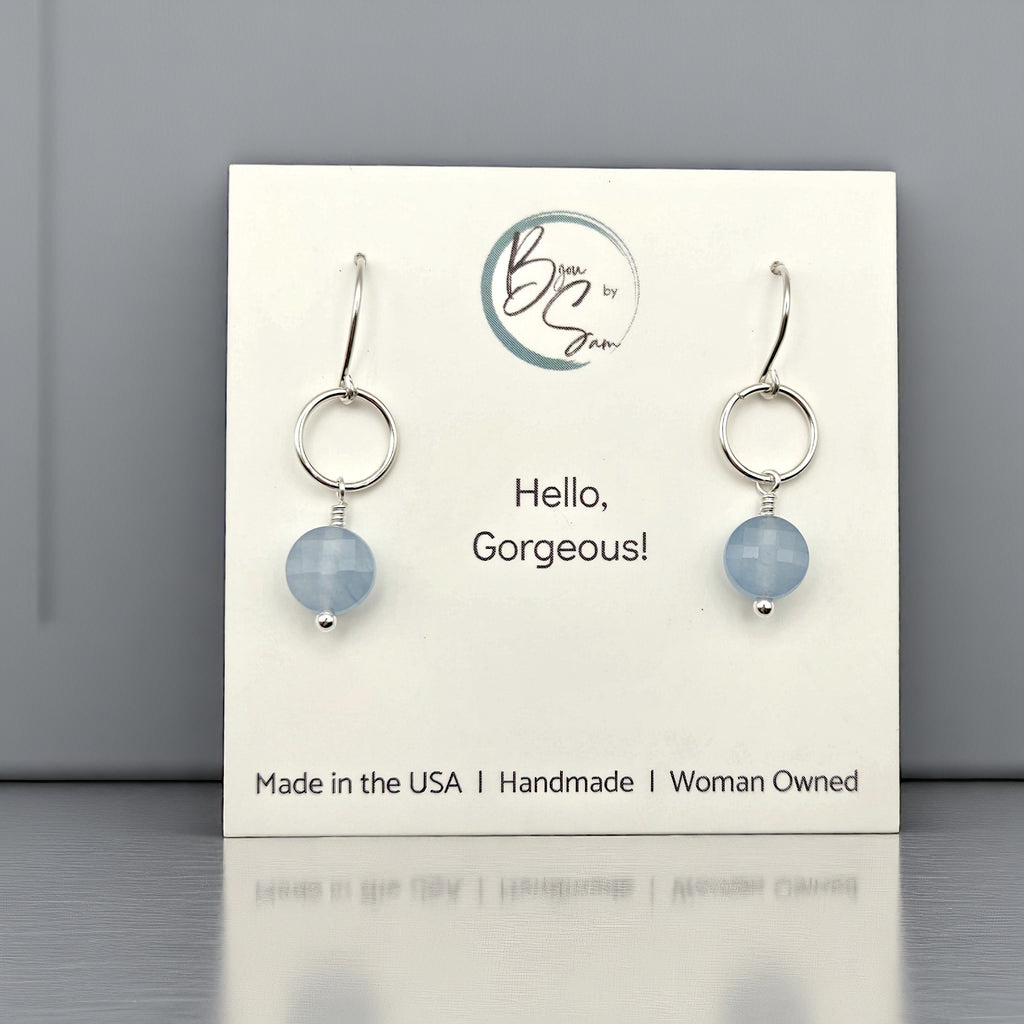 Coin - Silver and Aquamarine Earrings Earrings Bijou by SAM