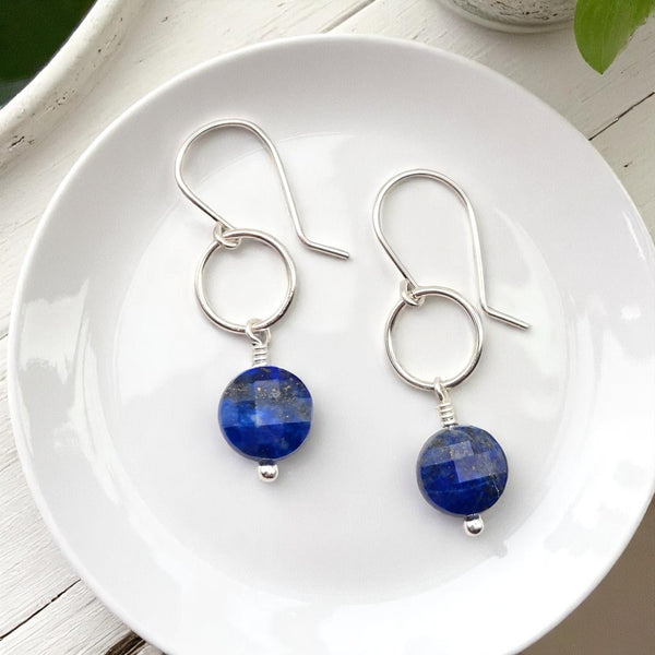 Coin - Silver and Lapis Lazuli Earrings Bijou by SAM Sterling Silver