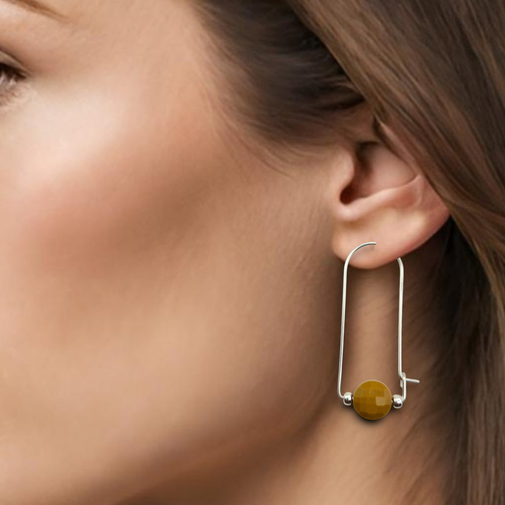 Coin - Silver & Yellow Mookaite Arc Earrings Earrings Bijou by SAM