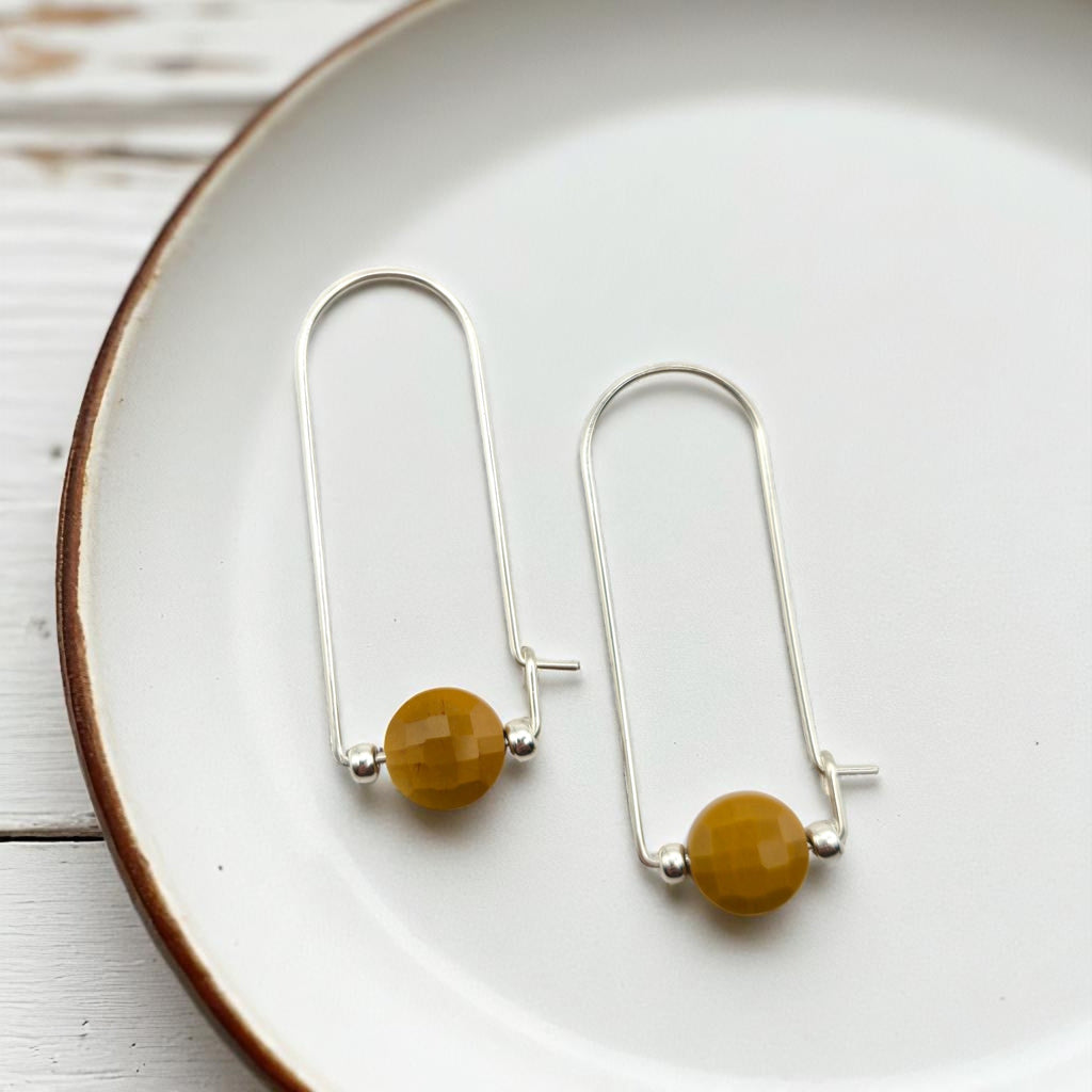Coin - Silver & Yellow Mookaite Arc Earrings Earrings Bijou by SAM
