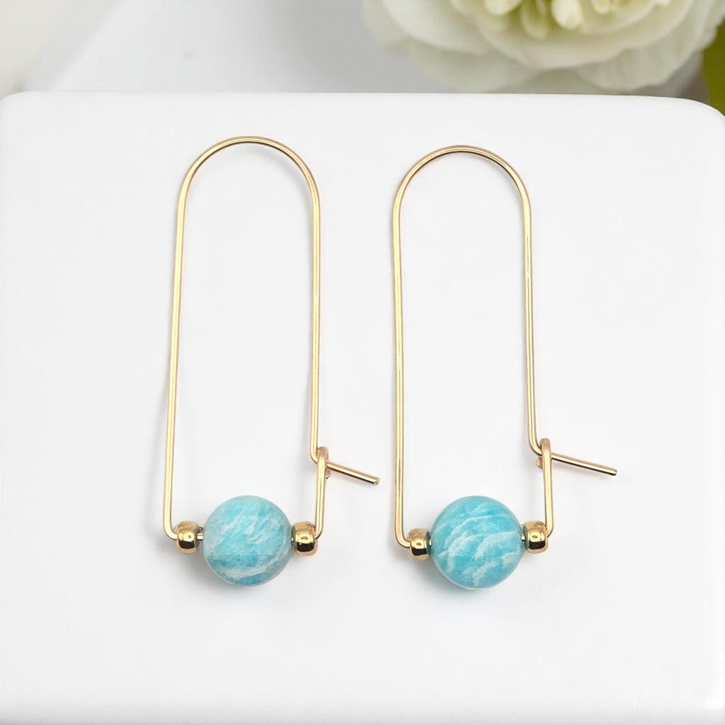 Coin - Gold & Amazonite Arc Earrings Earrings Bijou by SAM