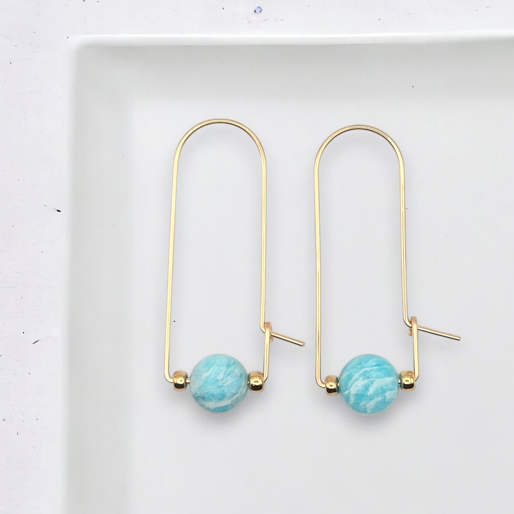 Coin - Gold & Amazonite Arc Earrings Earrings Bijou by SAM