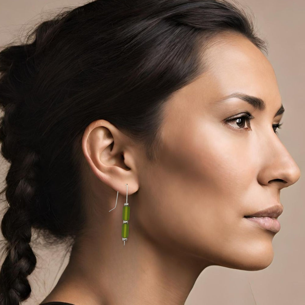 Sea Glass - Silver and Lime Green Sea Glass Threaders Earrings Bijou by SAM
