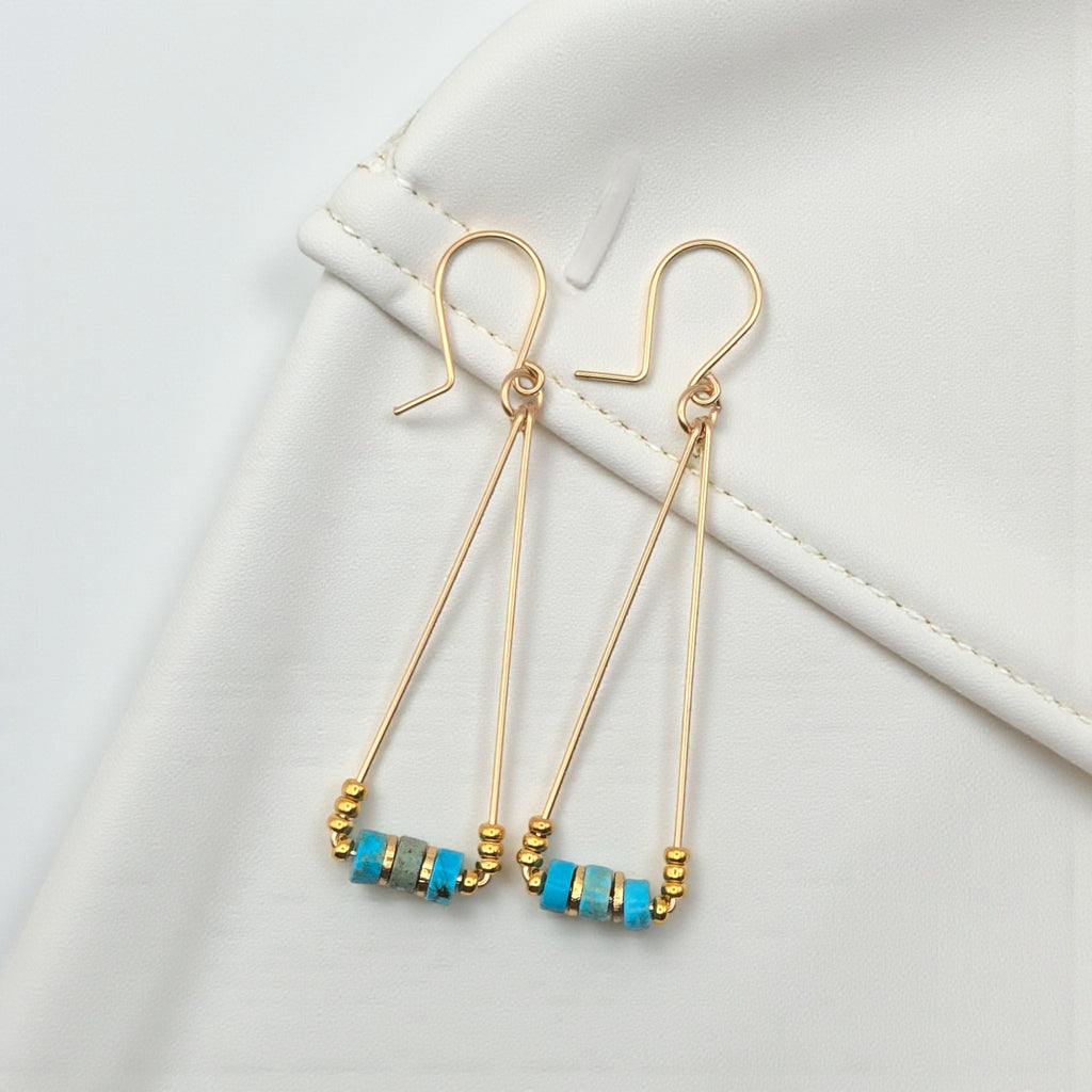 Gold and Turquoise Triangle Dangle Earrings Earrings Bijou by SAM