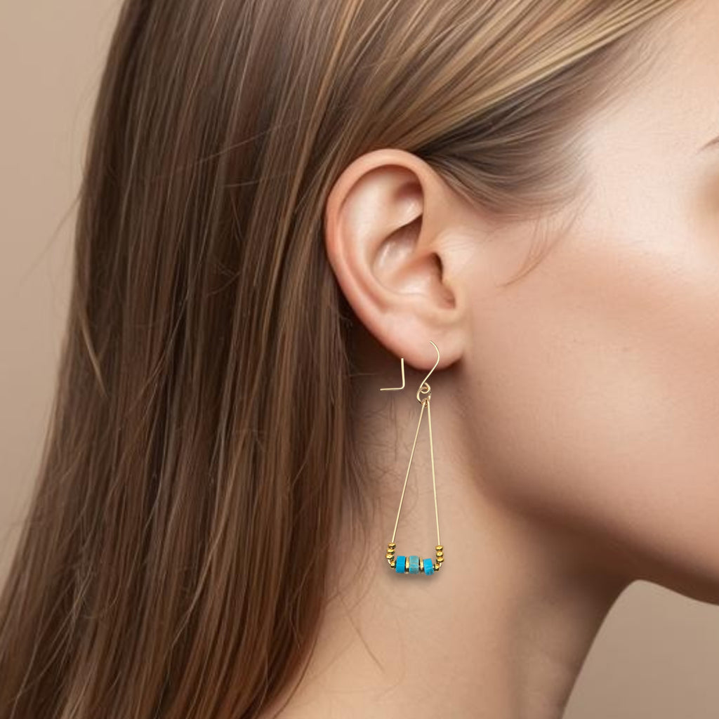 Gold and Turquoise Triangle Dangle Earrings Earrings Bijou by SAM