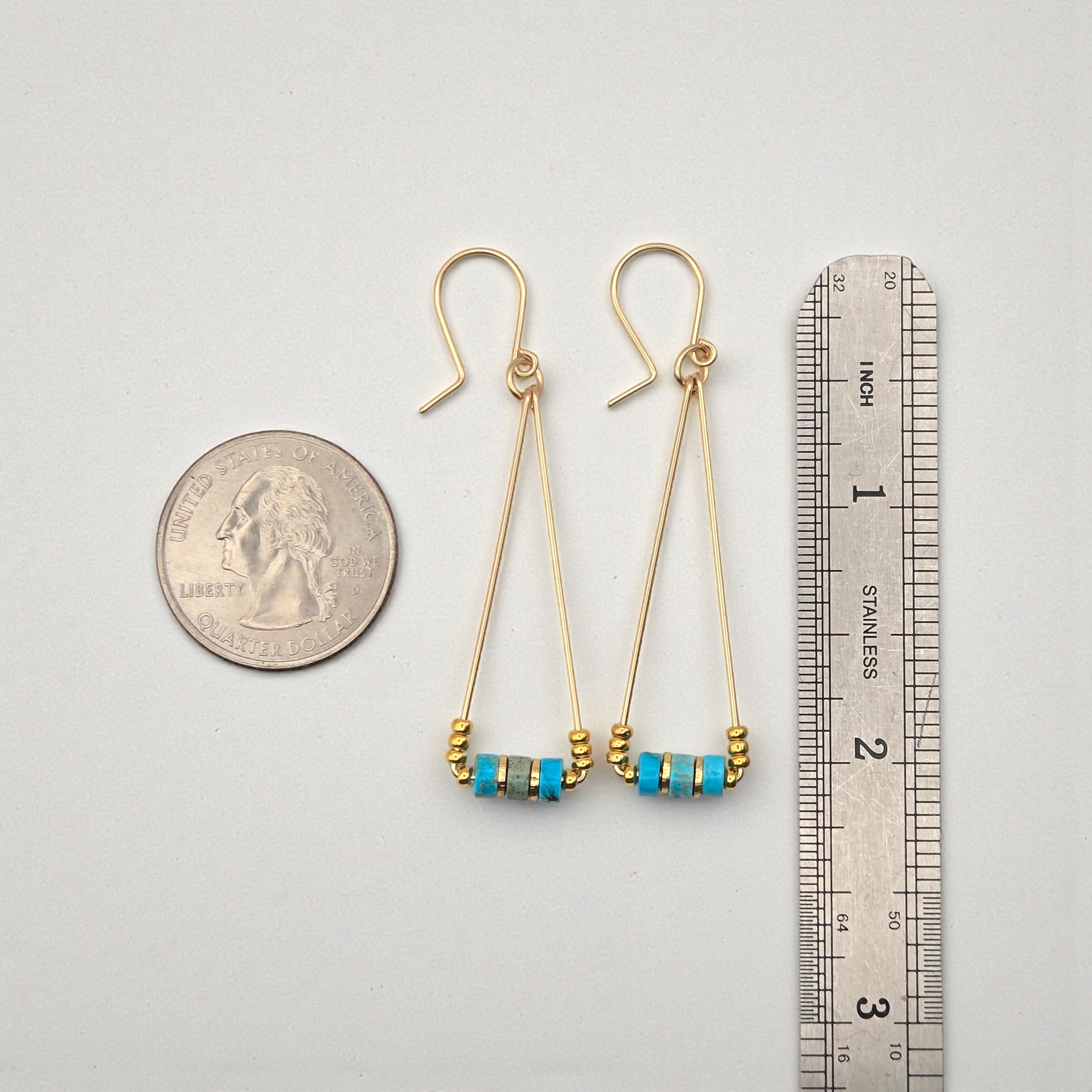 Gold and Turquoise Triangle Dangle Earrings Earrings Bijou by SAM