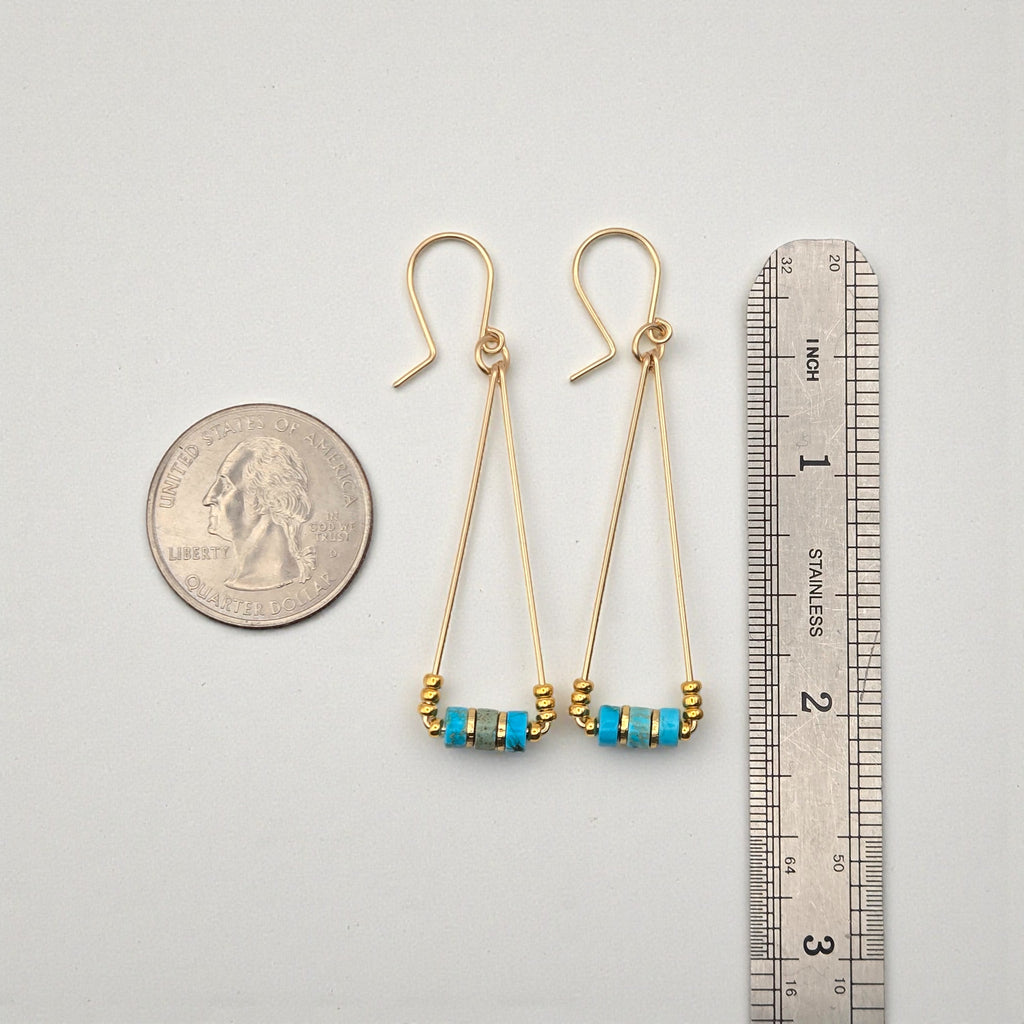 Gold and Turquoise Triangle Dangle Earrings Earrings Bijou by SAM