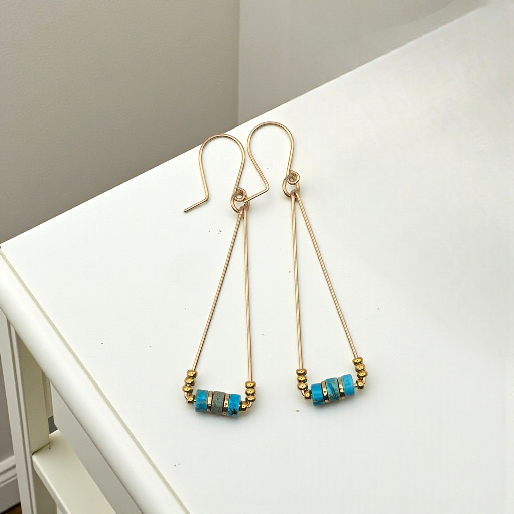Gold and Turquoise Triangle Dangle Earrings Earrings Bijou by SAM